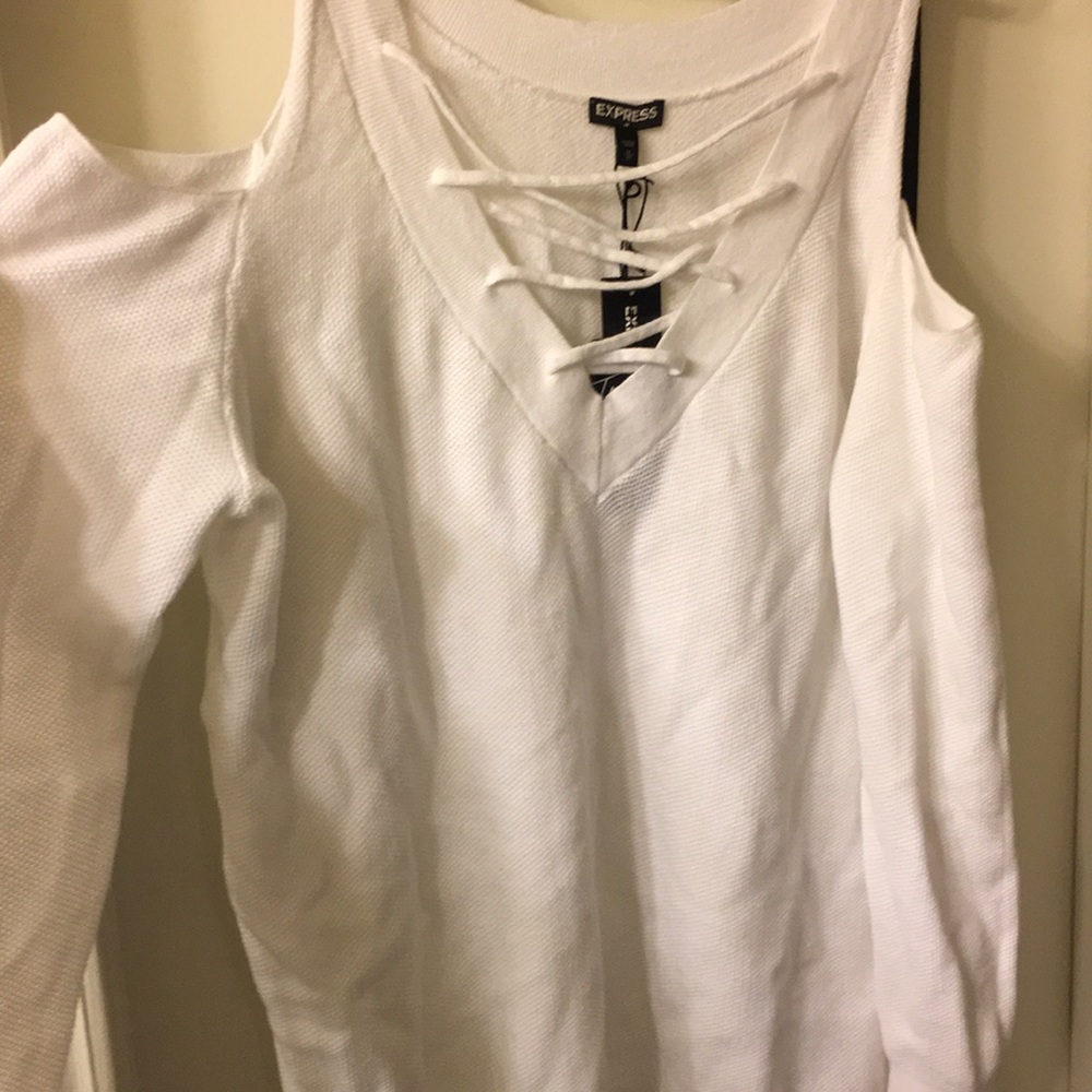 Express White Sweater- Med. w/ shoulder cut out
